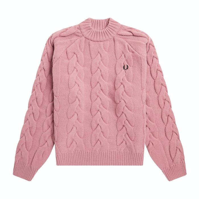 women dark pink cable knit jumper