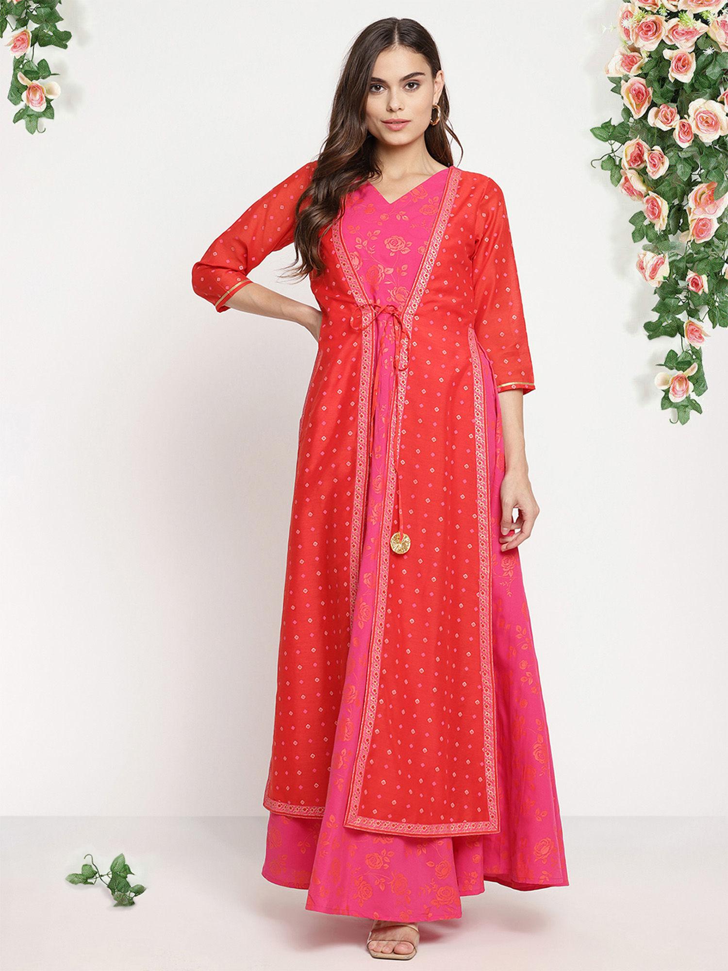 women dark pink crepe khari print dress