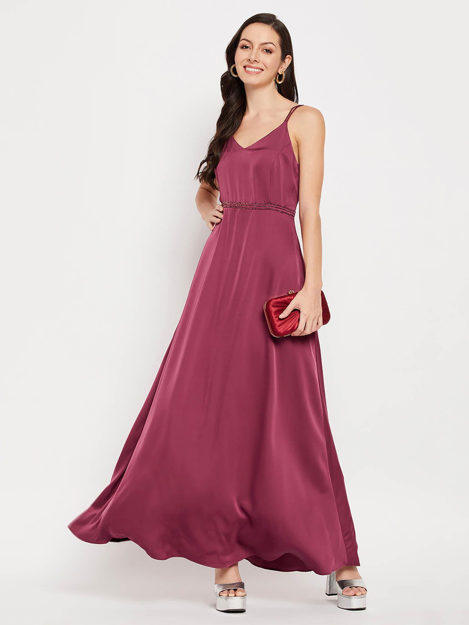 women dark pink fit & flared maxi dress