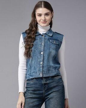 women denim jacket with button closure