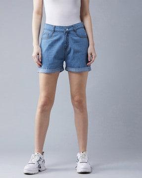 women denim shorts with 5-pocket styling