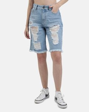 women denim shorts with button closure