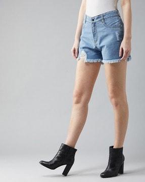 women denim shorts with button closure