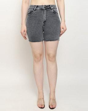 women denim shorts with button closure