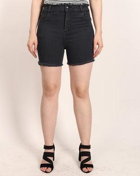 women denim shorts with button closure