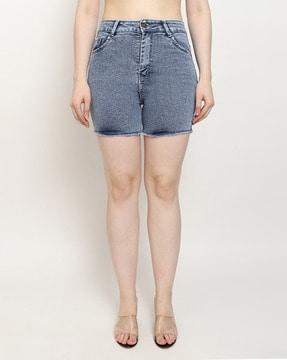 women denim shorts with button closure