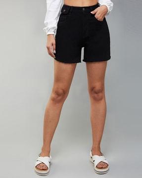 women denim shorts with button closure