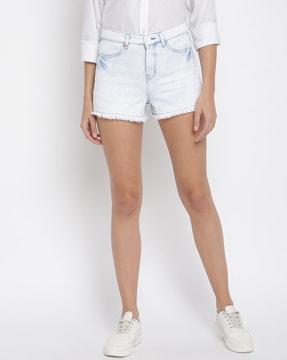 women denim shorts with button closure