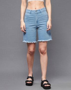 women denim shorts with slip-pockets