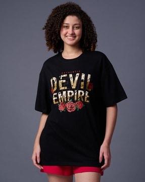 women devil empire print oversized round-neck t-shirt