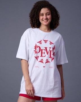 women devil stamp print oversized round-neck t-shirt