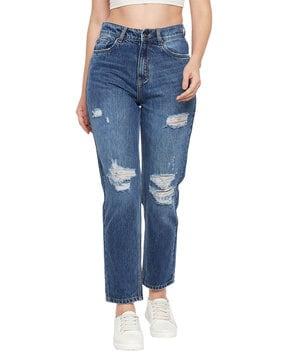 women distressed relaxed fit jeans