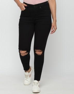 women distressed skinny fit jeans