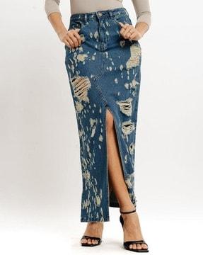 women distressed straight skirt