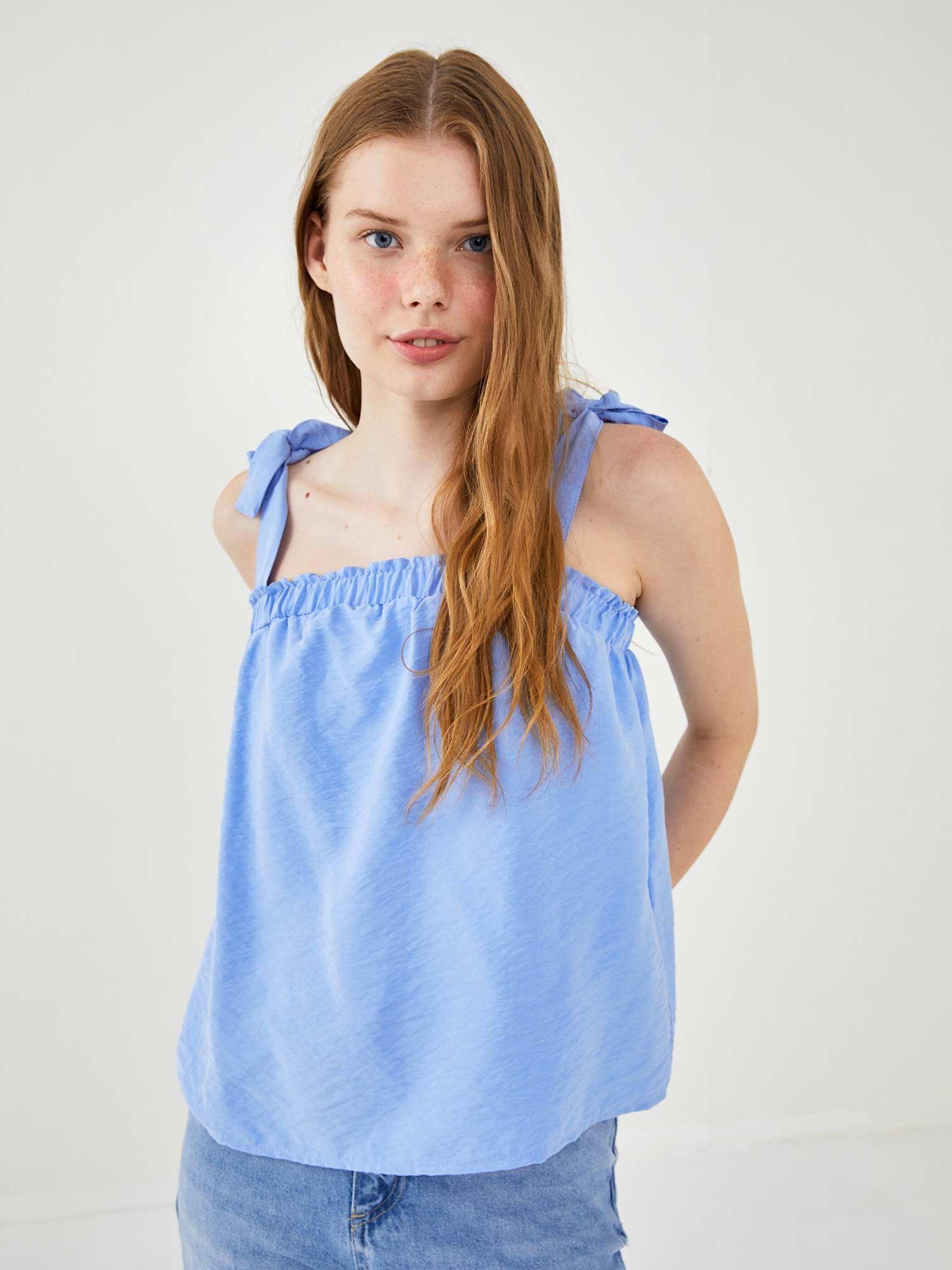 women dobby fabric blue top