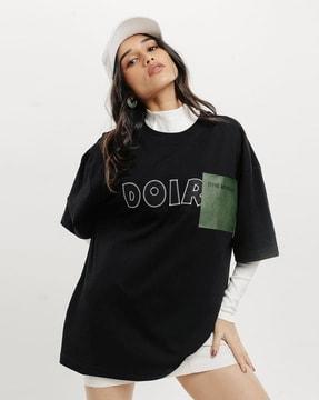 women doir embroidered regular fit round-neck t-shirt