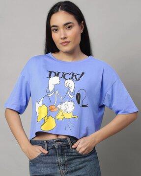 women donald duck print relaxed fit crew-neck t-shirt