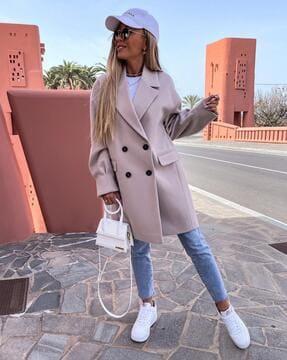 women double-breasted loose fit trench coat