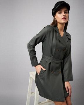 women double-breasted regular fit trench coat with belt