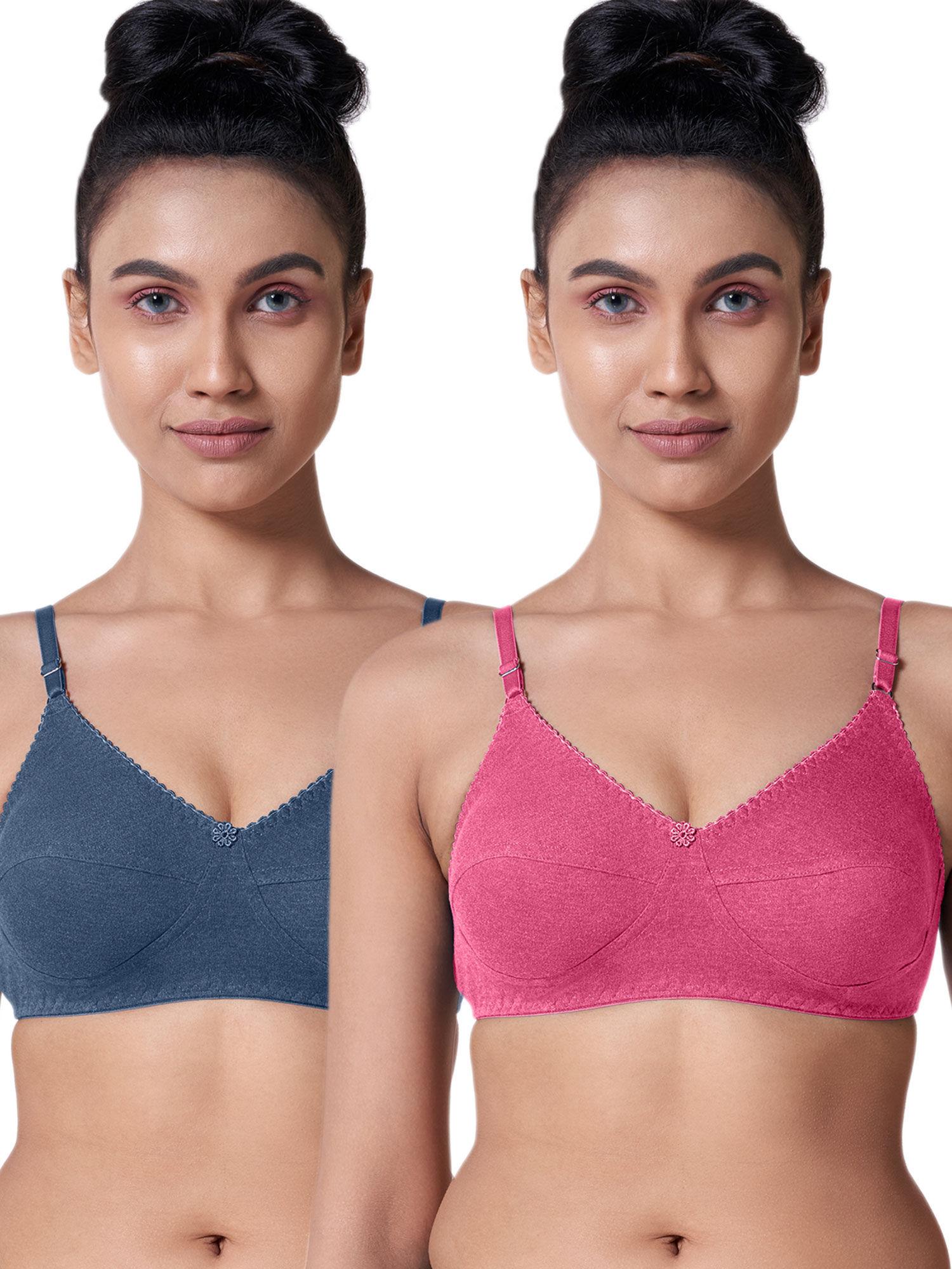 women double paneled cup non padded bra pack of 2 - multi-color