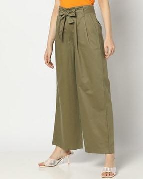 women double-pleated relaxed fit paper bag waist trousers