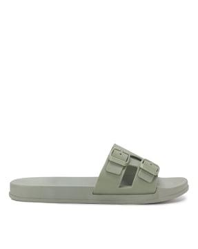 women double-strap slides