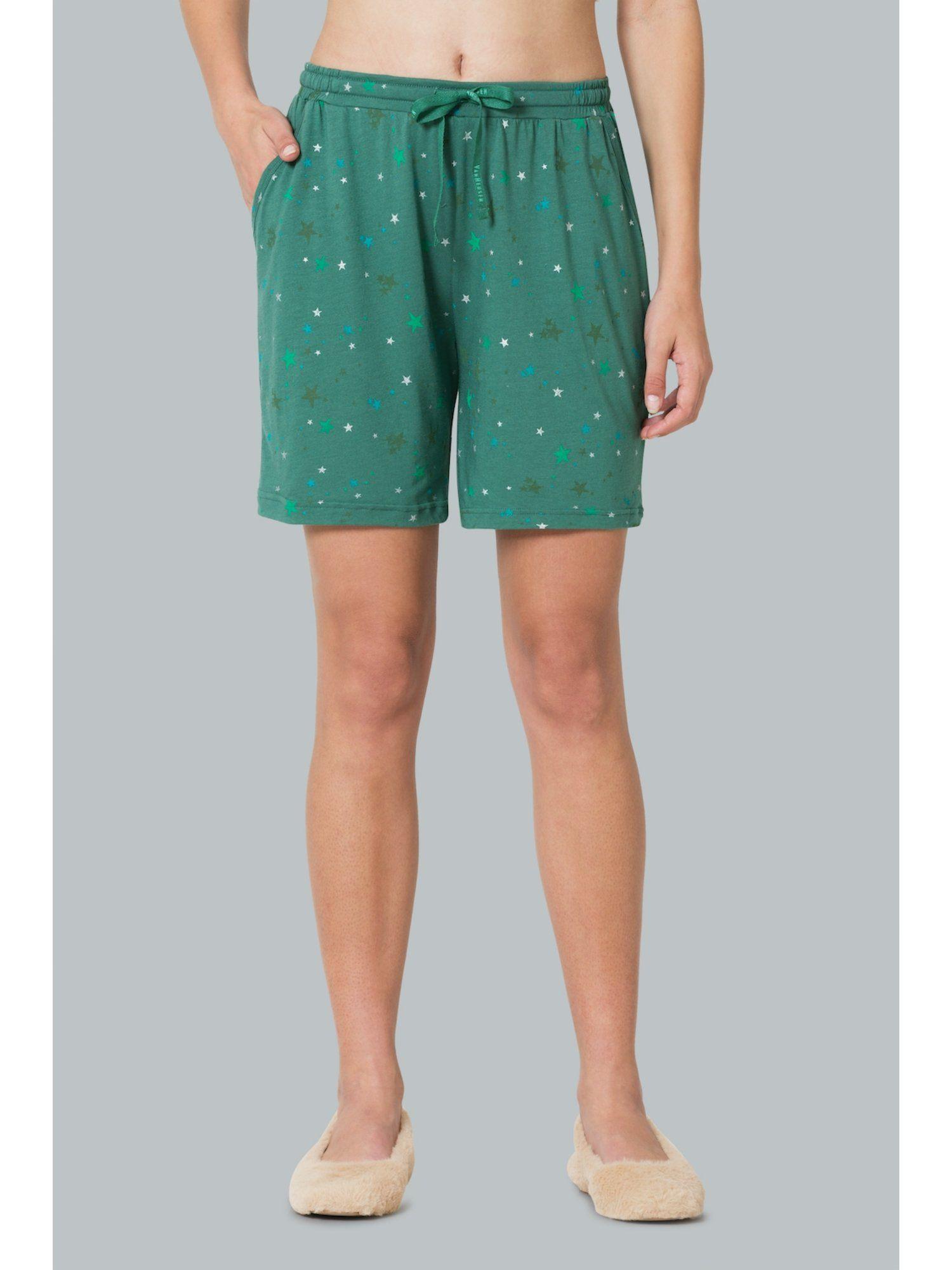 women drawstring waist & functional pocket lounge shorts - green