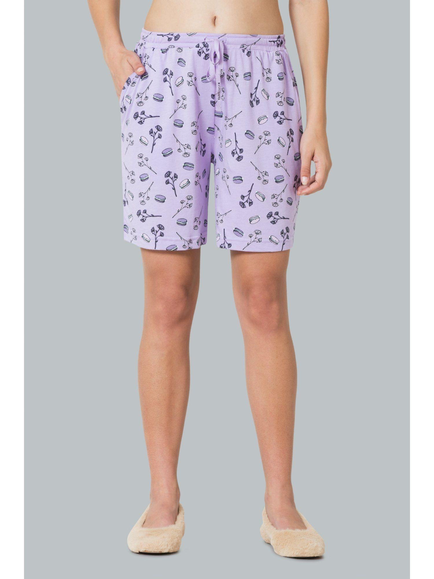 women drawstring waist & functional pocket lounge shorts - purple gumdrop