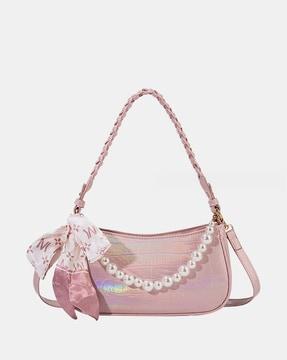 women drop pearl braided shoulder bag