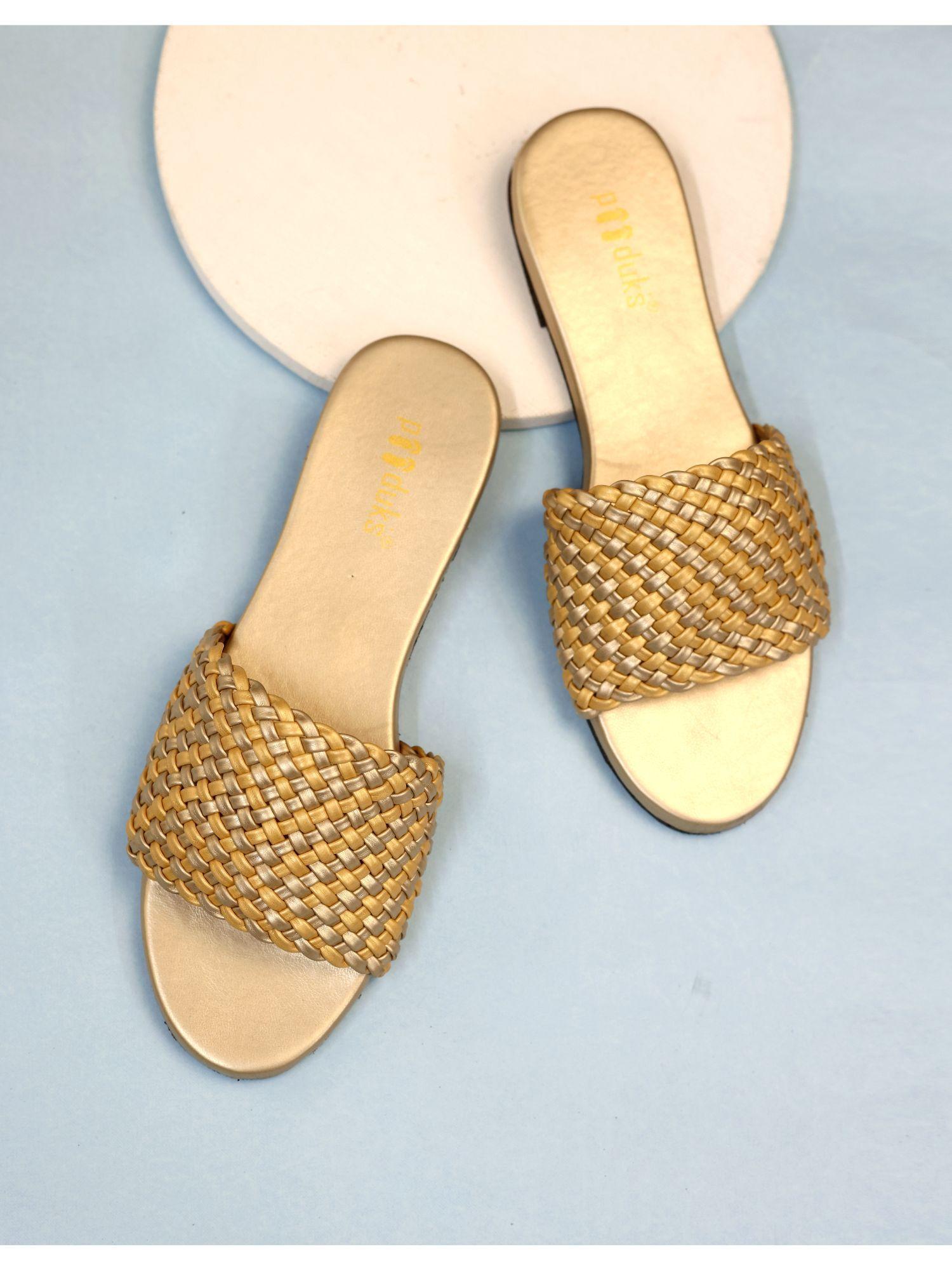 women dua gold braided flats