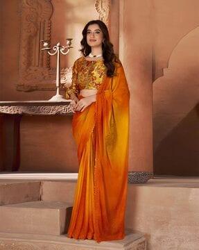 women dual shade saree with embellished border