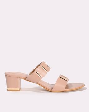 women dual-strap chunky-heeled sandals