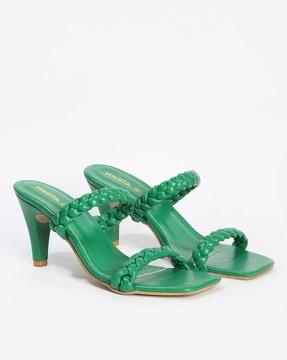 women dual-strap chunky heeled sandals