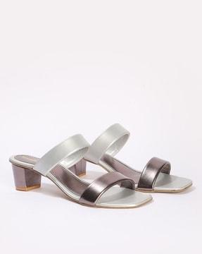 women dual-strap chunky heeled sandals