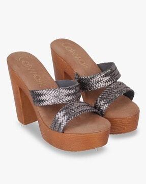 women dual-strap chunky heeled sandals