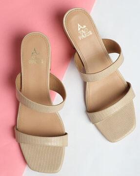 women dual-strap chunky heeled sandals