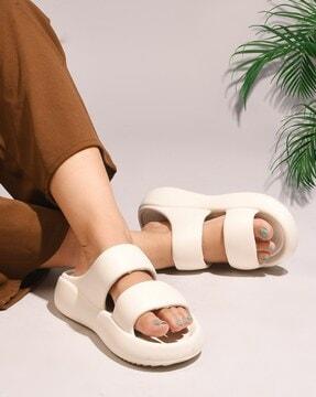 women dual-strap slides