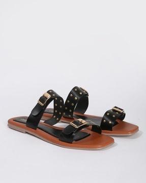 women dual-strap slip-on sandals