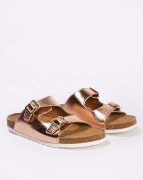 women dual-strap slip-on sandals