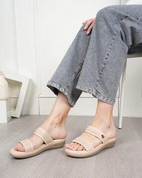 women dual-strap slip-on sandals