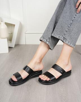 women dual-strap slip-on sandals