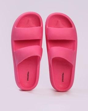 women dual-strap slip-on slides