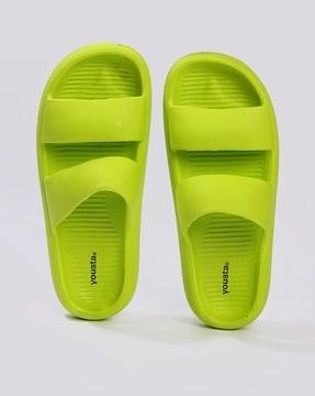 women dual-strap slip-on slides