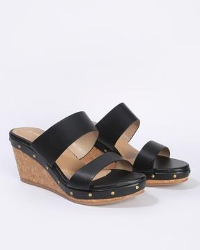 women dual-strap wedges