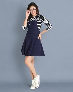 women dungaree with striped top