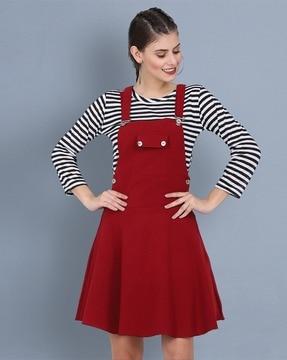 women dungaree with striped top