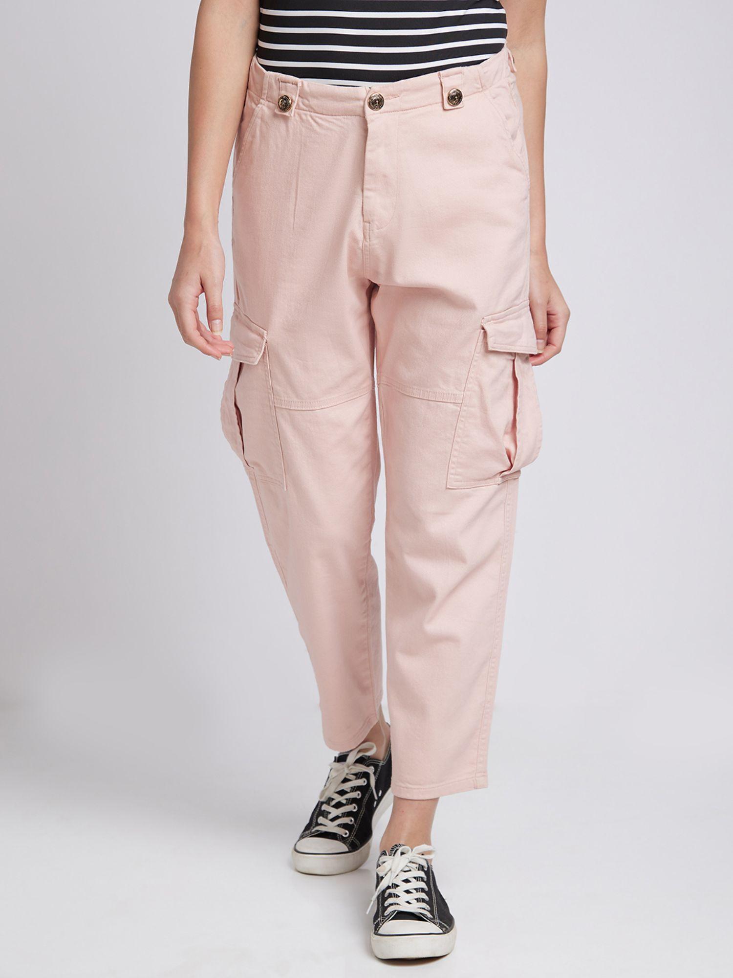 women dusty rose slim fit ankle length blended trackpant