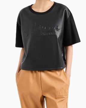 women eco leather cropped fit crew-neck t-shirt