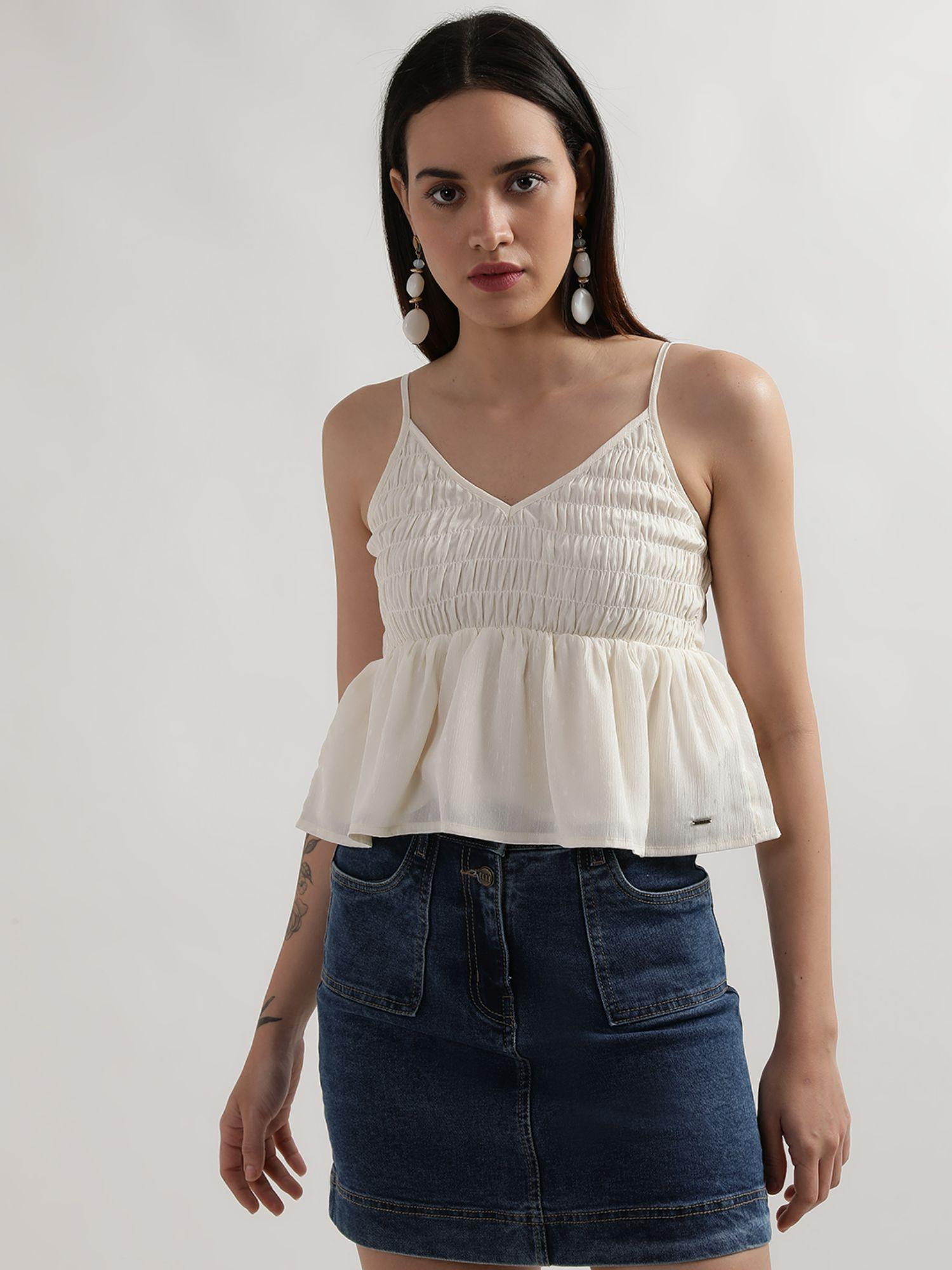 women ecru solid top