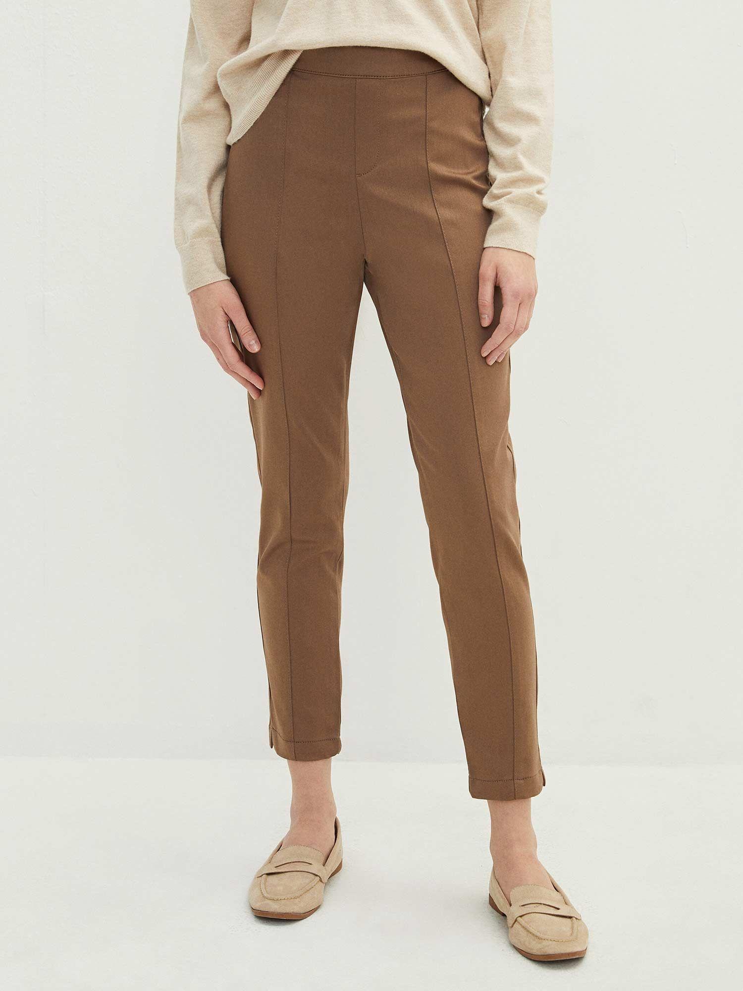 women elastic waist carrot brown trousers